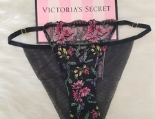 VICTORIA'S SECRET VERY SEXY EMBROIDERED ADJUSTABLE STRING CHEEKY PANTY BLACK MED