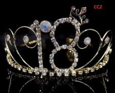 Women Bridal Princess Crystal Hair Tiara Wedding Crown Gold No 18 Birthday S8CC2