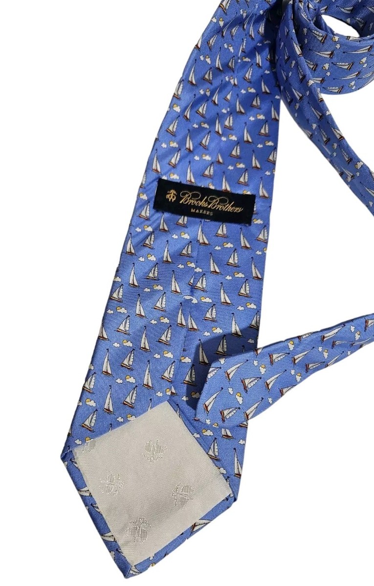 BROOKS BROTHERS XL Blue Sailing Boat Silk DESIGNER Tie USA  Brooks Brothers Silk Tie Light Blue Sailboats Boats Sailing Nautical Rope READ main image 0