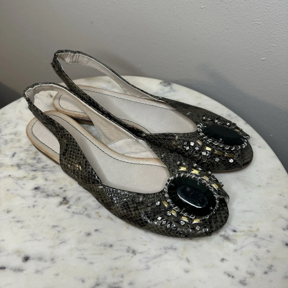 Zapatos Nicole Slip On Planos Cuero Parte Superior 9M Hechos por el Hombre Suela Verde Cocodrilo -P1 Foto 2 de 4