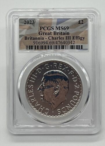 MS69 2023 Great Britain 2 Pound Britannia Charles III PCGS Union Jack Label