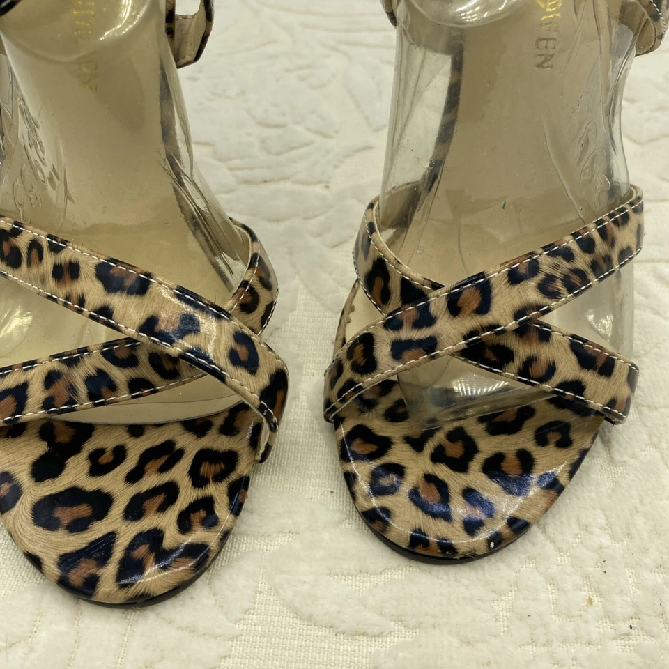Loslandifen💗Sexy Zapatos de Tacón Alto Estampado de Leopardo Doble Cruzado 4.25"💗Talla 6 Foto 3 de 4