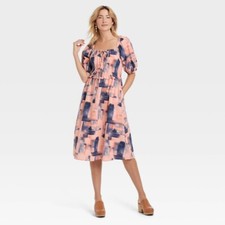 Women's Puff Short Sleeve Dress with Pockets - Universal Thread Blush Size Small