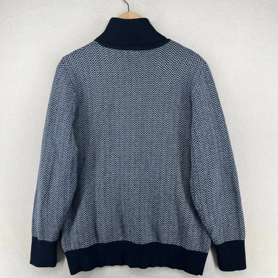 LL BEAN Sweater Womens L Cotton Cashmere Turtleneck Herringbone Pullover Blue - Image 4 of 4