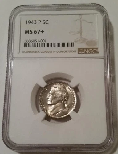 1943 P Jefferson Silver Nickel Unc MS67+ NGC