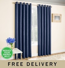 Image of Textured Pair of Eyelet Curtains - Room Darkening/Thermal/Energy Saving