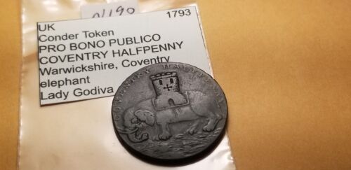 Jeton demi-penny Grande-Bretagne Royaume-Uni 1793 Coventry Lady Godiva Warwickshire Id11b. - Photo 1/2