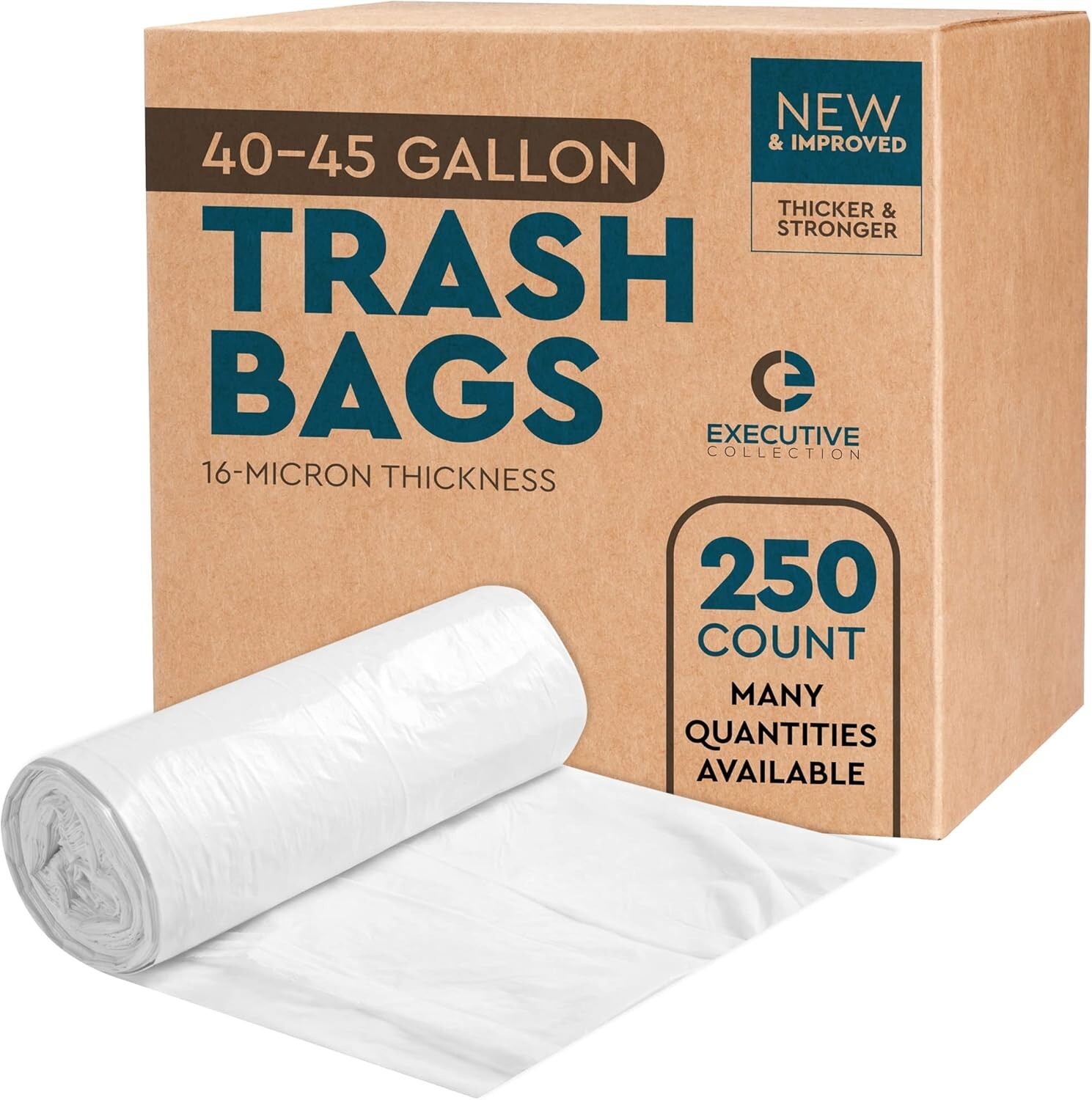 Bulk 40-45 Gallon Heavy Duty Trash Bags - 250 Clear Can Liners for Dependability