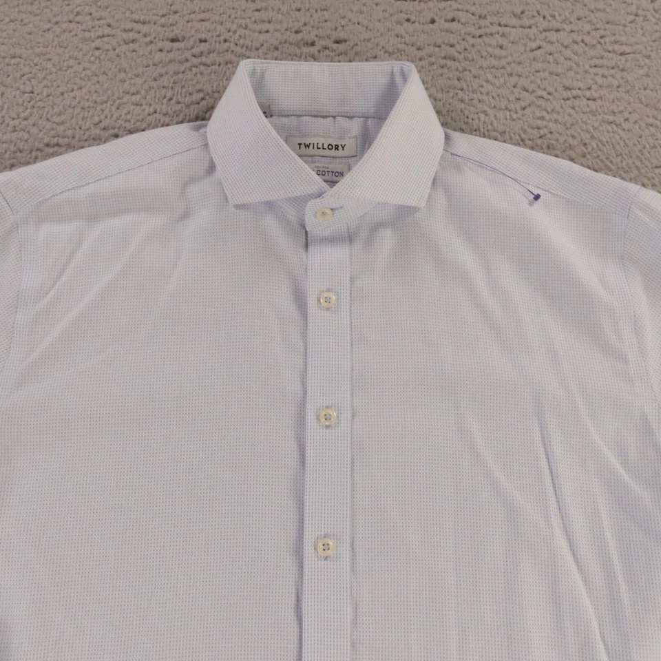 Twillory Shirt Mens Large 16.5 36 37Blue Dot Trim Fit Button Up Long Sleeve - Image 2 of 4