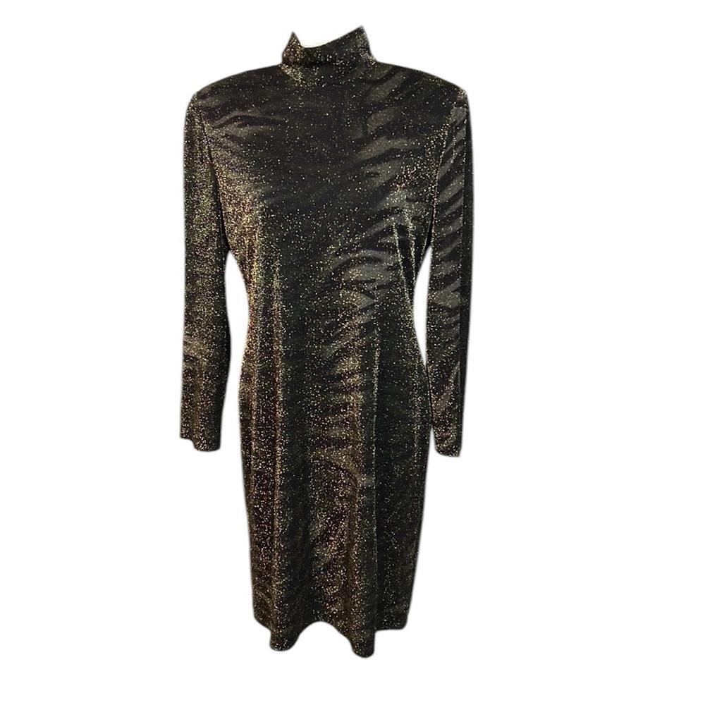 Linda Allard Long Sleeve Midi Dress Shimmer Black Gold Tiger Print Womens 12 | eBay Linda Allard Long Sleeve Midi Dress Shimmer Black Gold Tiger Print Womens 12 | eBay