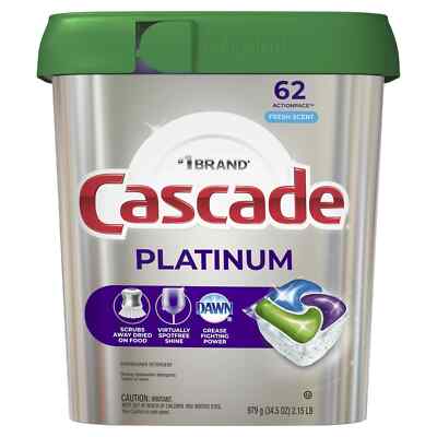 Cascade Platinum ActionPacs Dishwasher Detergent, Fresh Scent, 62 Count