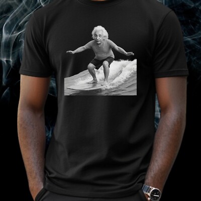 Mens Albert Einstein Surfing Motif Cotton T-Shirt Size XS to 5XL