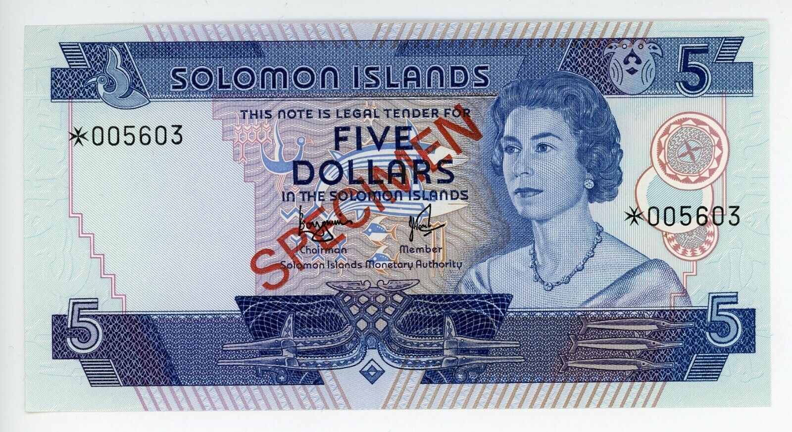1977 Store NEW before selling Solomon Islands $5 Dollars P#6 UNC #17251 Specimen Star