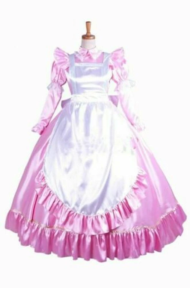 Vestido largo de satén rosa bloqueable para niña Sissy disfraces de disfraces hechos a medida Foto 2 de 3