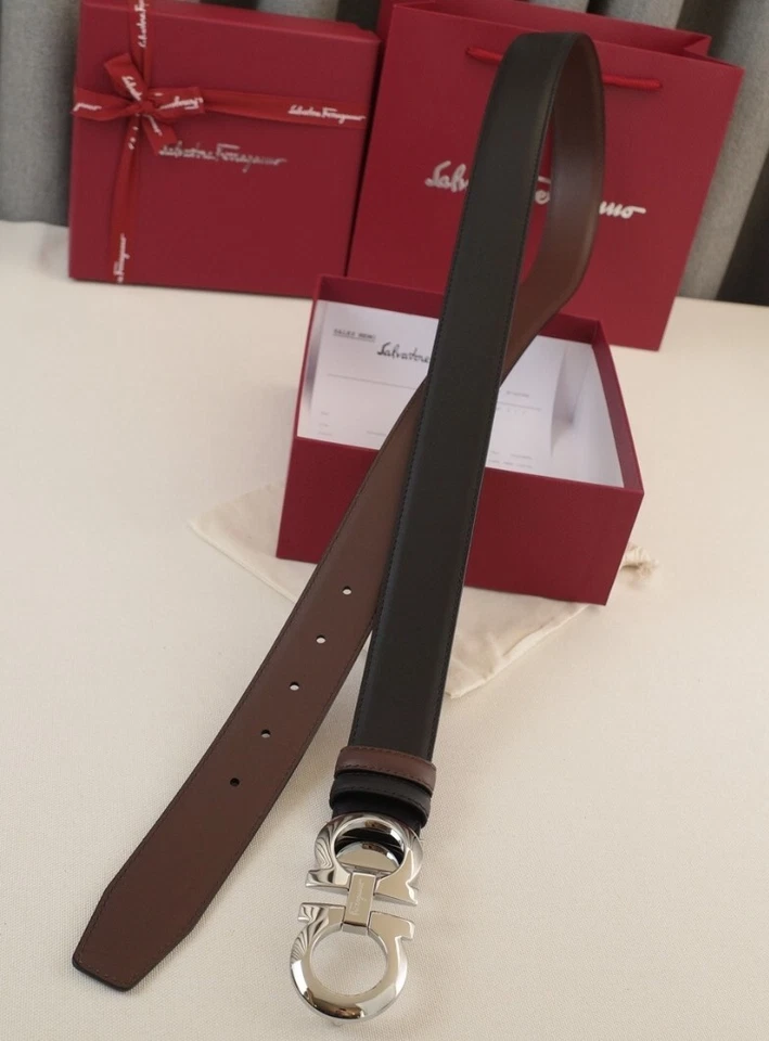 Cintura SALVATORE FERRAGAMO 120cm Reversibile Nero/Marrone *SALDI BLACK FRIDAY - Immagine 4 di 4