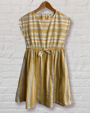UNIQLO Girls Yellow Striped Dress Size 9-10 NWOT Pockets - Bow