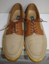 F Vintage Bally Zack Tan & Brown Boat Shoes Mens 9.5 D Made In Switzerland