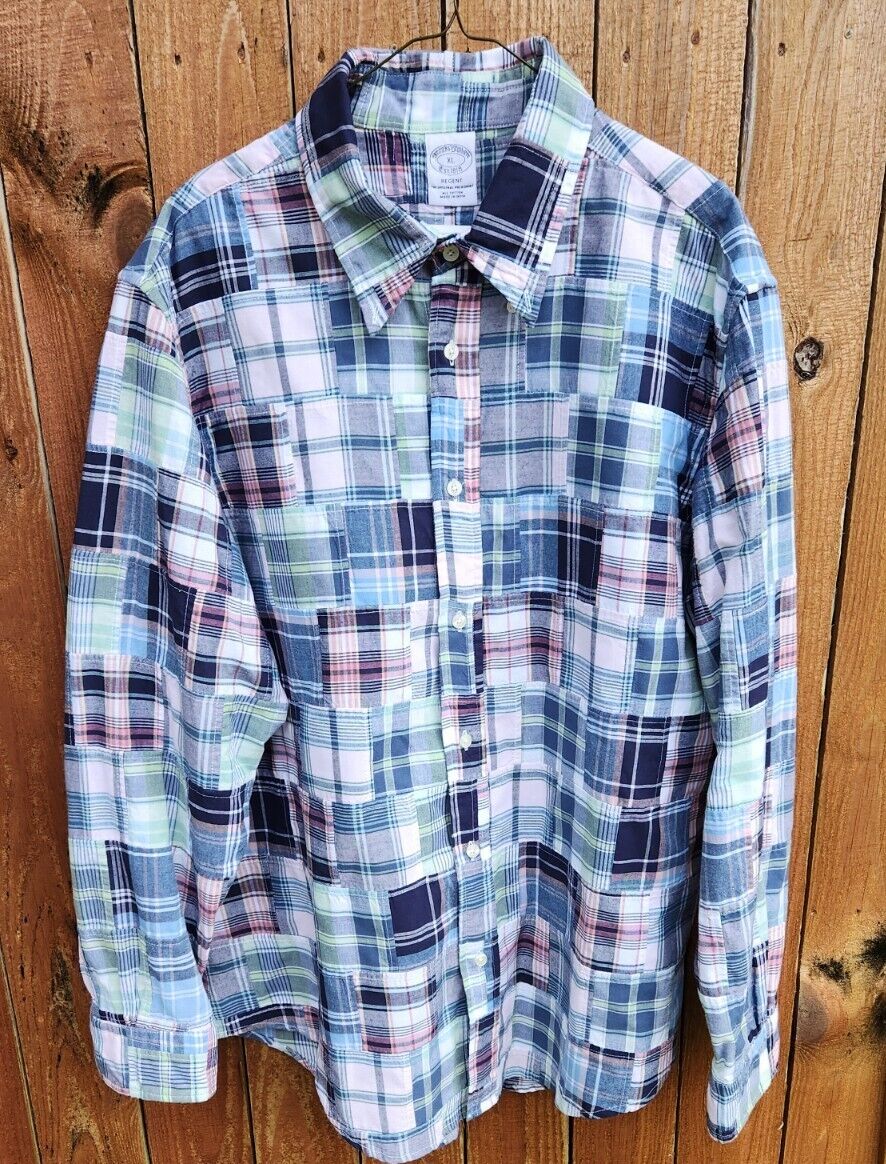 Brooks Brothers Mens Size XL Quilt Patchwork Plaid Long Sleeve Button ...