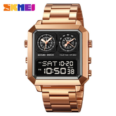 SKMEI Men Digital Watch Square Wristwatch LED Display Big Boys Males Steel Watch