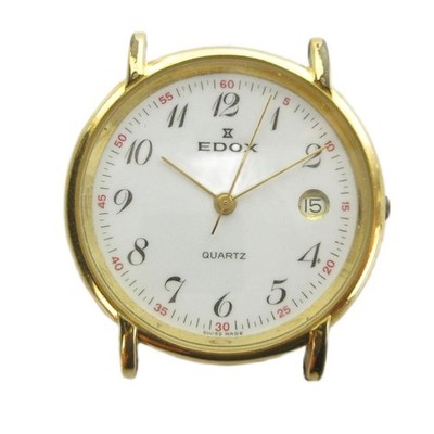 EDOX EDOX 60130 Armbanduhr Uhr Quarz Kalender weißes Zifferblatt goldfarben...