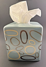 Angela Adams Retro Dusk Green/Blue Tissue Holder/Cover- Ceramic 5.5" square E19 
