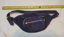 Navy Blue Genuine Suede Leather Waist Pack Fanny Pack Adjustable Strap Zipper
