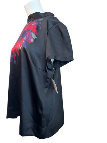 Apostrophe XL Blouse Black Bright Red Floral Japanese Satin High Neck Top NWT - Picture 3 of 5