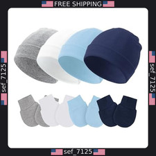 Newborn Baby Beanie and Mittens Set - Soft Caps for Infants 0-6 Months 