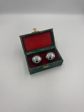 Chinese Baoding Exercise Meditation Stress Balls Mirror Finish w/ Brocade Box