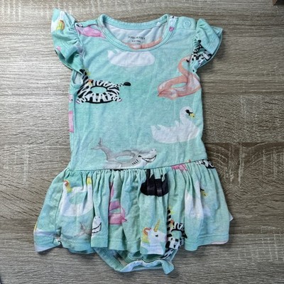 Posh Peanut Lenny Ruffled Capsleeve Twirl Skirt Bodysuit  ''Pool Party'' 6-12 Mths