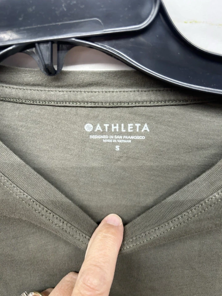 Camiseta para mujer Athleta verde algodón manga larga pequeña (B6) Foto 2 de 4
