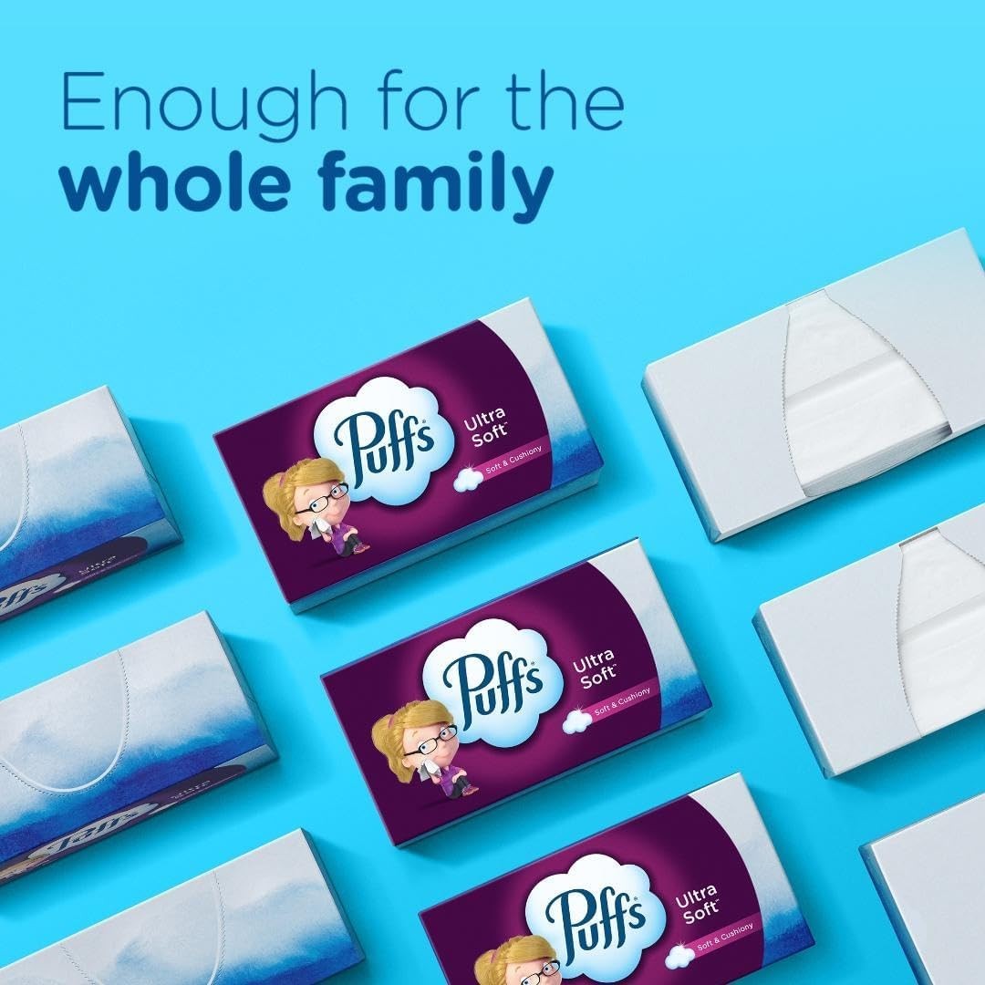 Puffs Ultra Soft Facial Tissues, 1 Family Size Box, 124 Facial Tissues Per Box