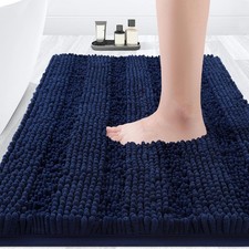 Accumtek Striped Navy Blue Bathroom Rug Mat 32X20 Ultra Soft Non Slip Chenille