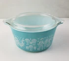 Vintage Pyrex #473 Turquoise Blue Amish Butterprint 1 QT Casserole Dish With Lid