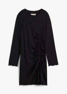 Neu Shirtkleid Raffungsdetail Gr. 40/42 Schwarz Mini-Kleid Langarm Casual-Dress
