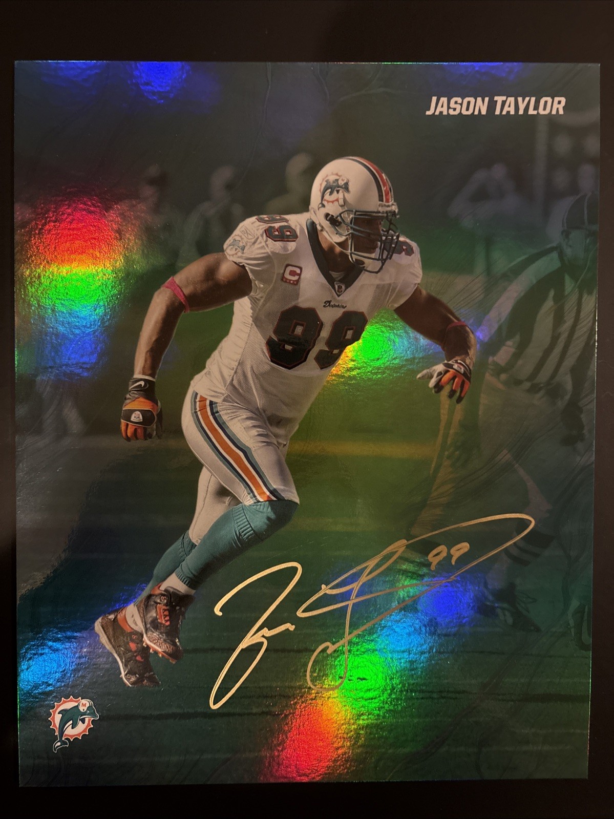 Jason Taylor Dolphins 2024 Fanatics Emanate Iridescent 1/1 Signed 8x10 Photo.