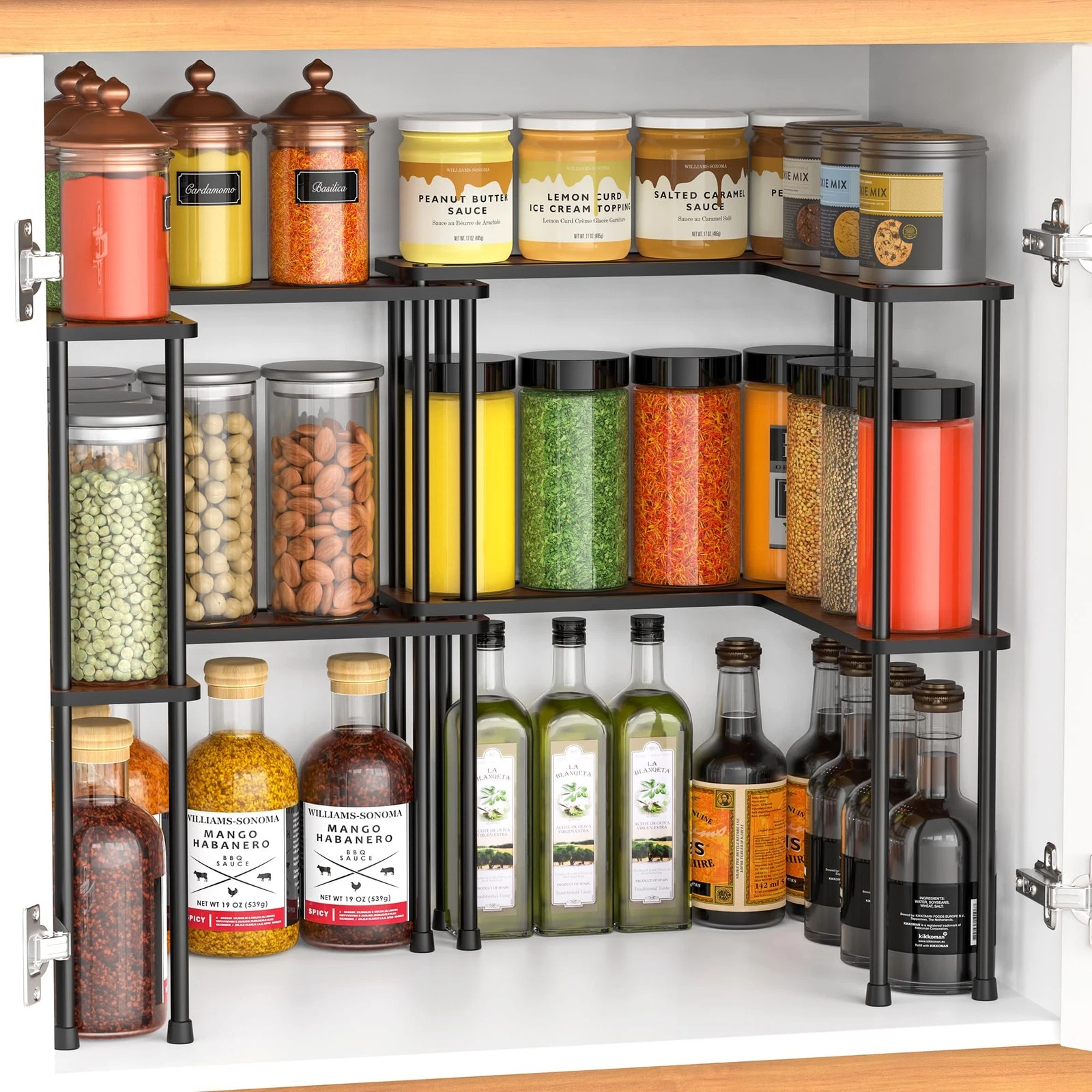 Spicy Rack Pro – Expandable 10"-18.9" Spice Rack for Cabinet, 2-Tier Wood & M...