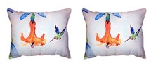 Pair Of Betsy Drake Hummingbird  Trumpet Vine No Cord Pillows 16 X 20