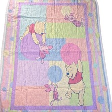 Winnie the Pooh  Piglet Handmade Quilted Crib Toddler Blanket Reversible 43x32