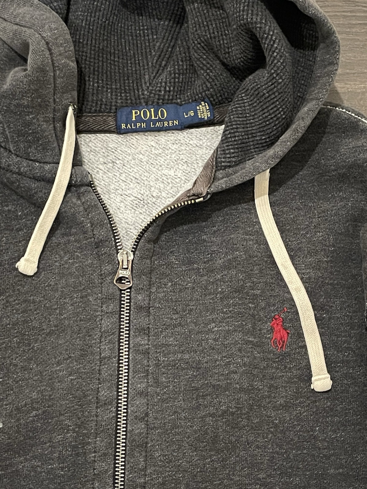 Polo Ralph Lauren Reverse Weave Full Zip Felpa con Cappuccio Adulto Grande Grigio Pony