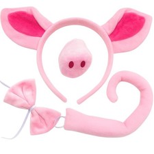 4 Pieces Pig Ears Headband Costume Accessories Set   Pink Pig Ears Headwear, ...