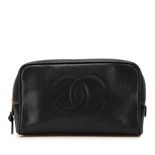 Chanel Coco Mark Caviar Pouch Women Black One Size