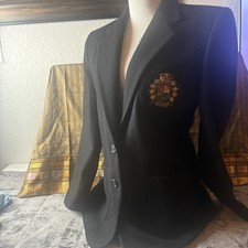 VTG Ralph Lauren Black Wool Blazer 3D Breast Patch Size 8 Women's PRISTINE