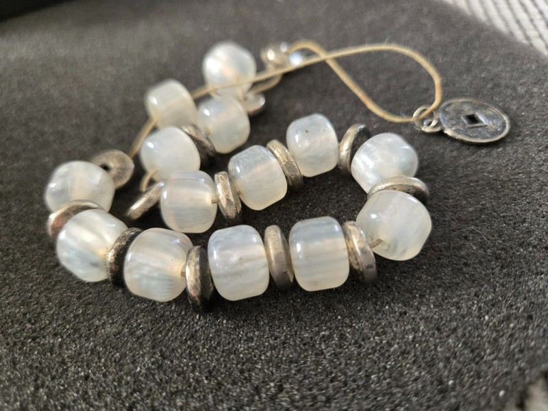 Vintage Prayer Beads Stones with Coin Moonstones with Amulet