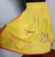 Handmade Half Apron Yellow Flower Bird Butterfly Pocket Cottage farmcore Vintage