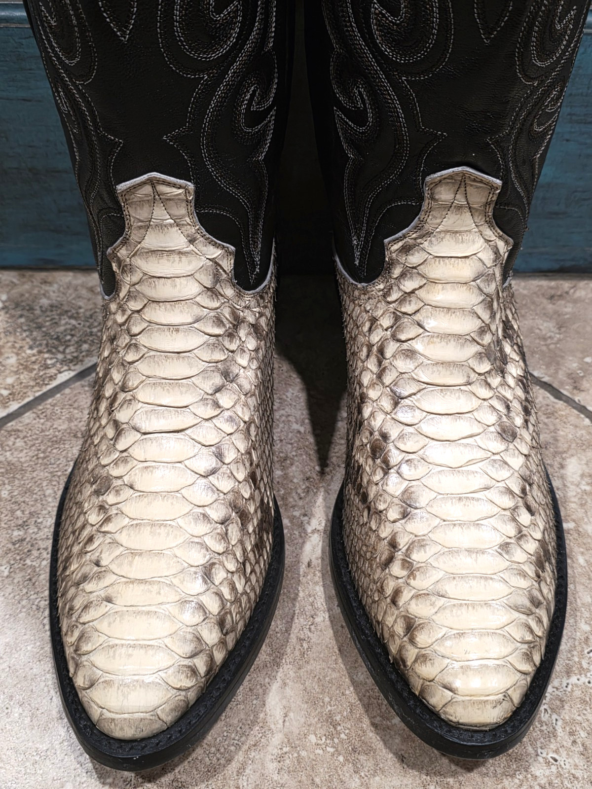 Dan Post Python Boots 9.5 EW Back Cut Belly Up Br… - image 1