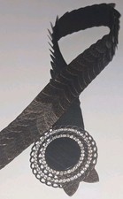 Vintage B3538 Art Deco Punk Ladies Metal Belt - Elastic Waist Dragon Scales 80s