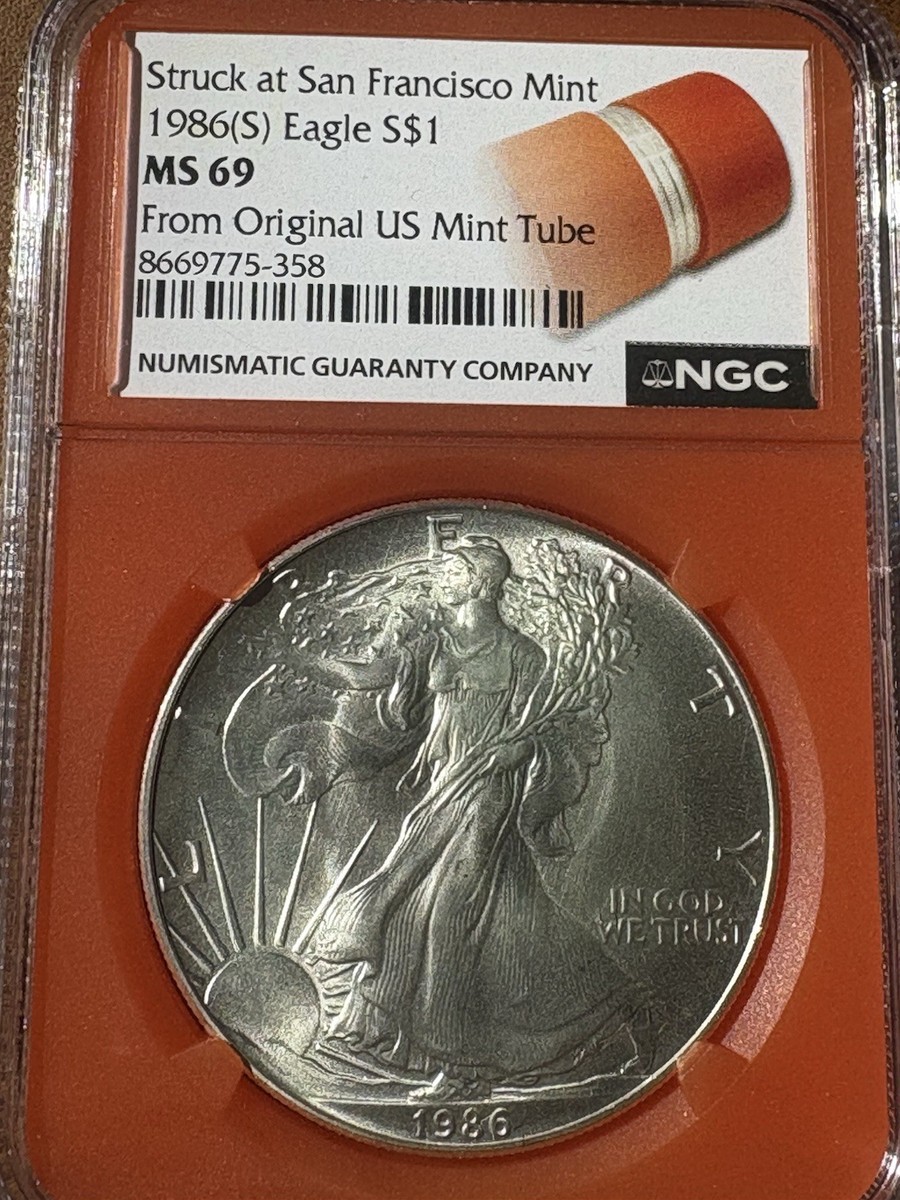 1986 (S) Silver Eagle, NGC MS69 - Original Mint Tube, Exclusive