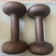 Vintage Set of 10 Lbs Dumbbell Bun Round Head Iron 20 Lbs Total Rare