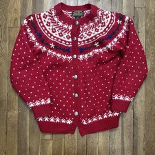 Vintage 90s Eddie Bauer Christmas Sweater Metal Buttons Knit Sweater M 100 Wool